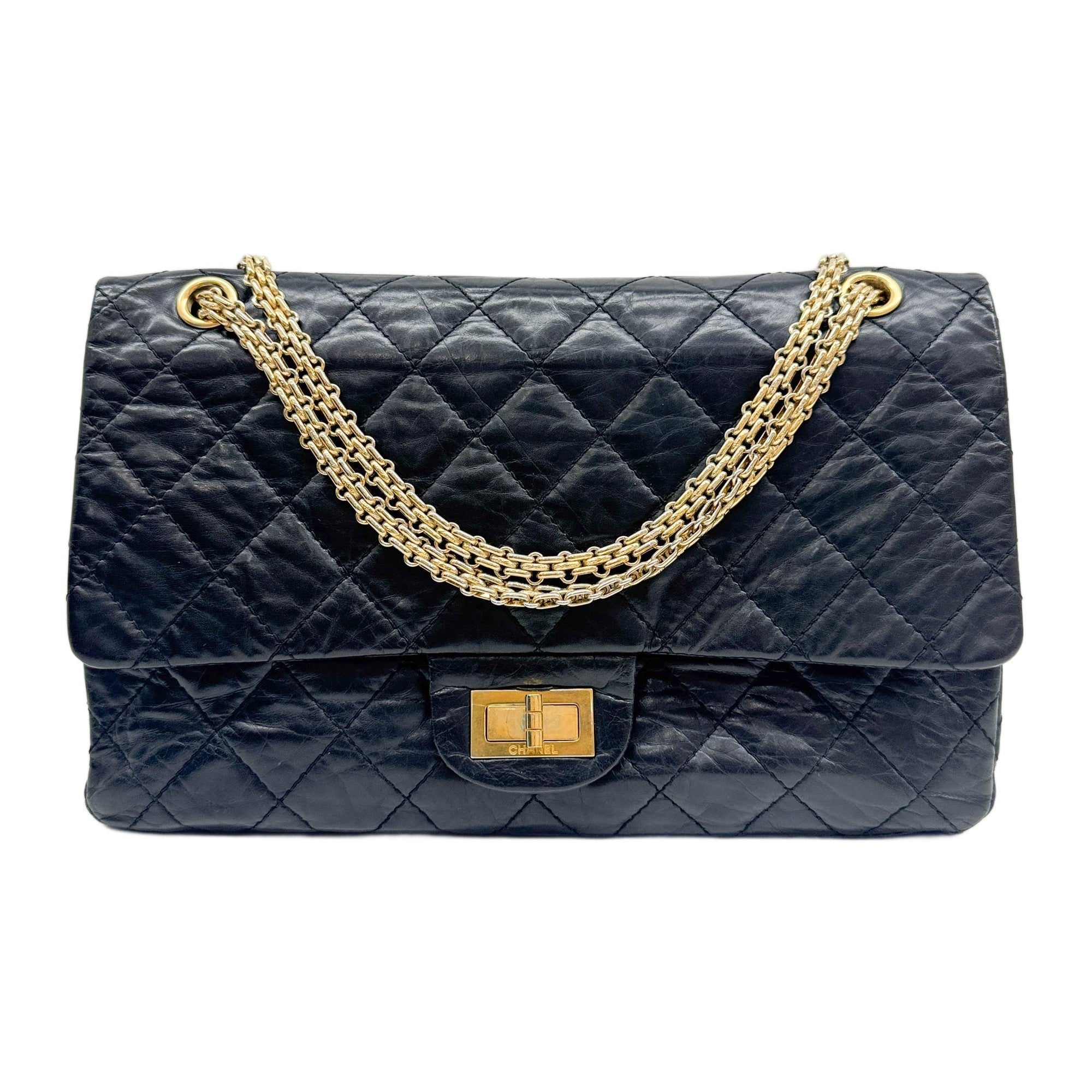 2.55 Double Flap 2005-2006 Matelasse Black Leather Shoulder Bag