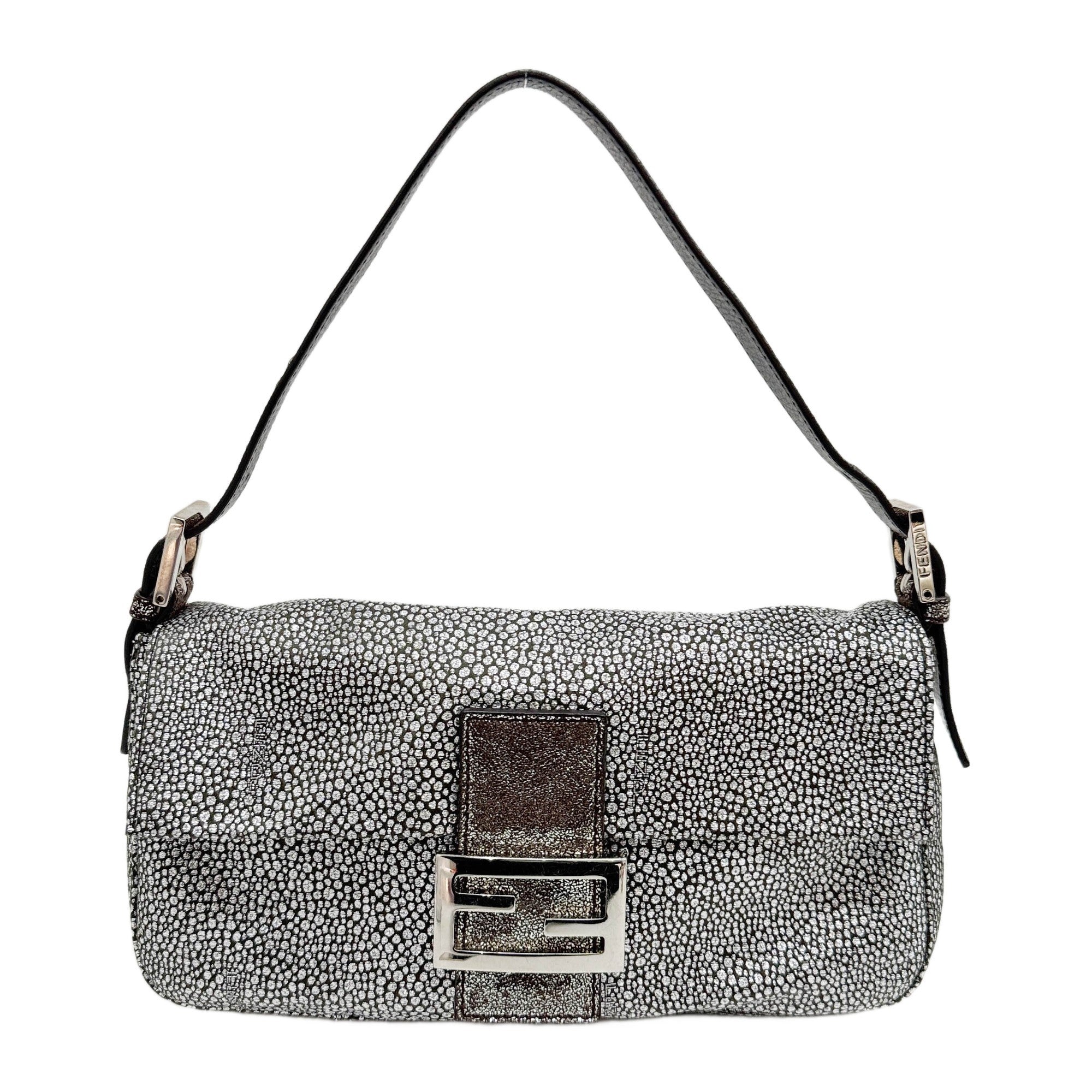 Baguette Silver Cotton Shoulder Bag