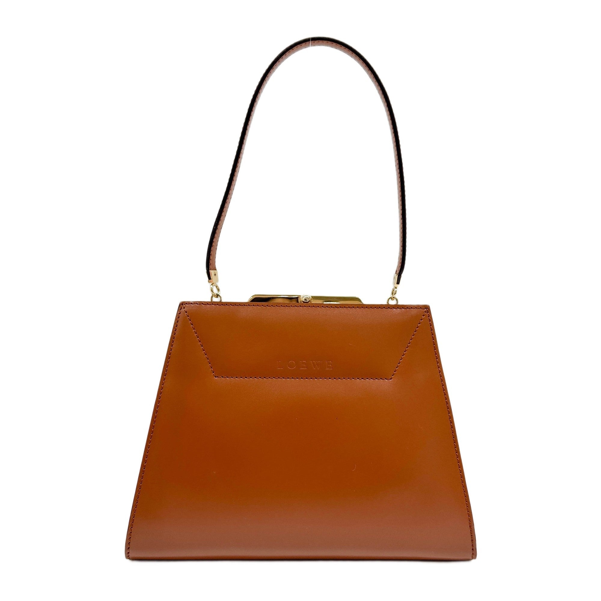 Trapezoid Caramel Brown Leather Hand Bag