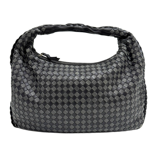 Intrecciato Black & Grey Leather Hobo Shoulder Bag