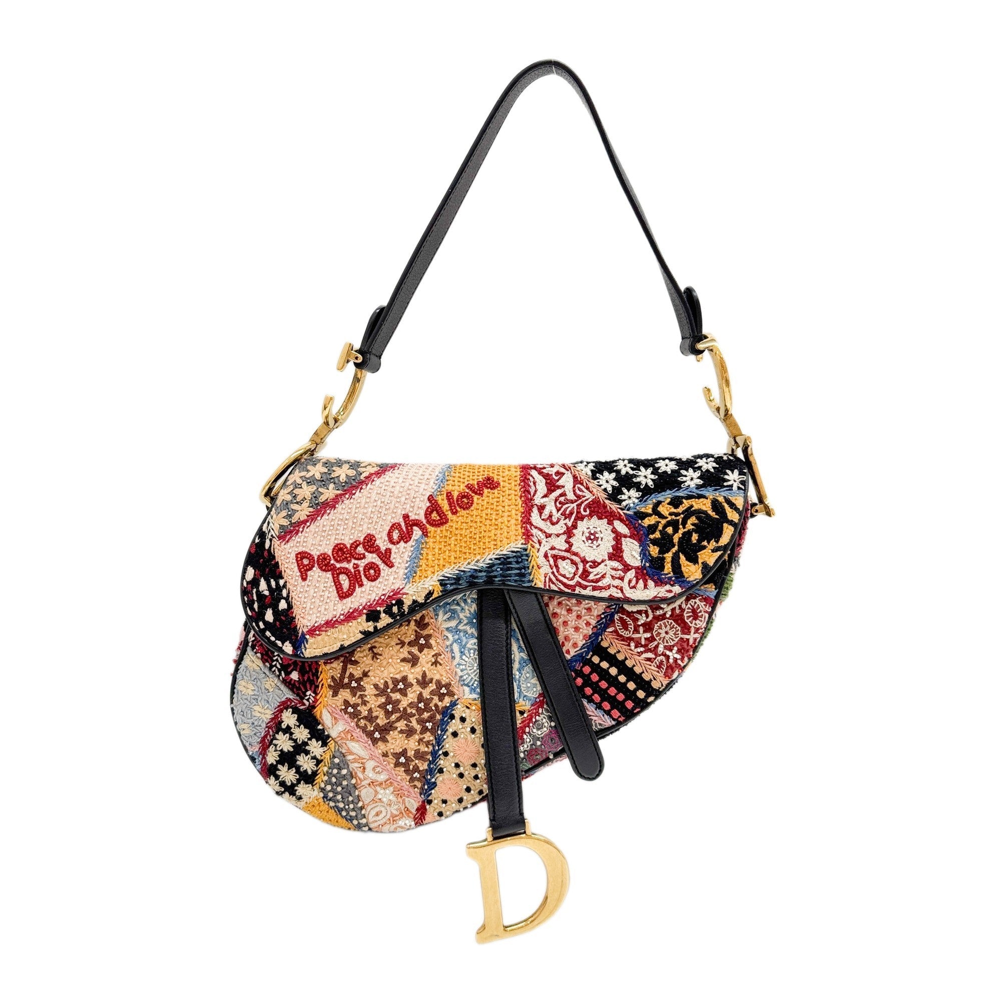 Saddle Peace and Love Dior Multicolor Beads Shoulder Bag