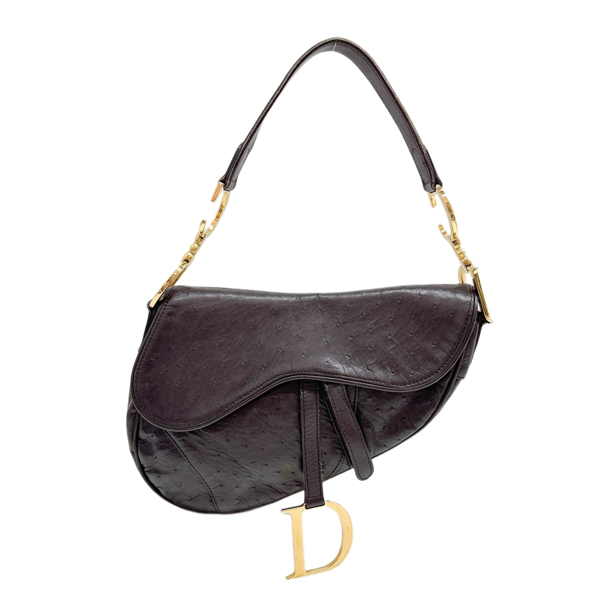 Saddle Brown Ostrich Leather Shoulder Bag
