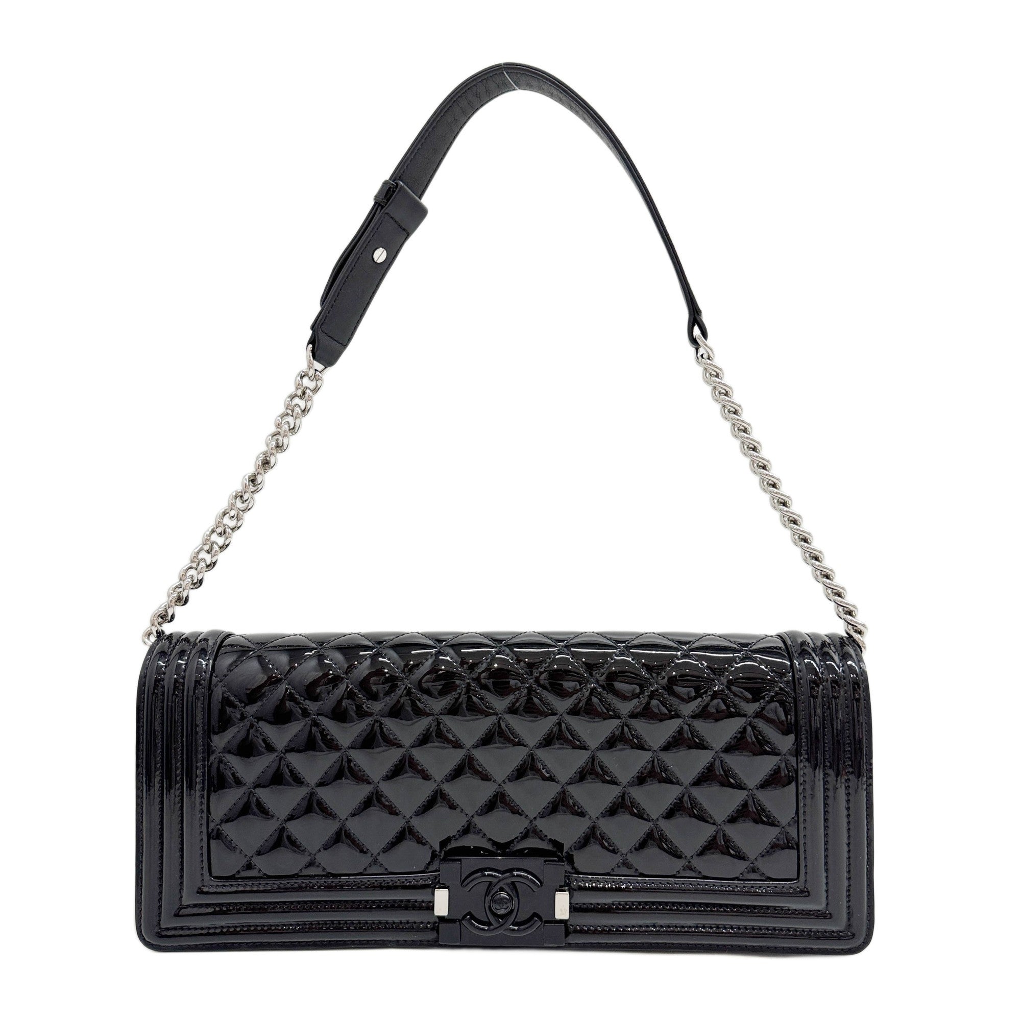 2014-2015 Boy Enamel Black Leather Shoulder Bag