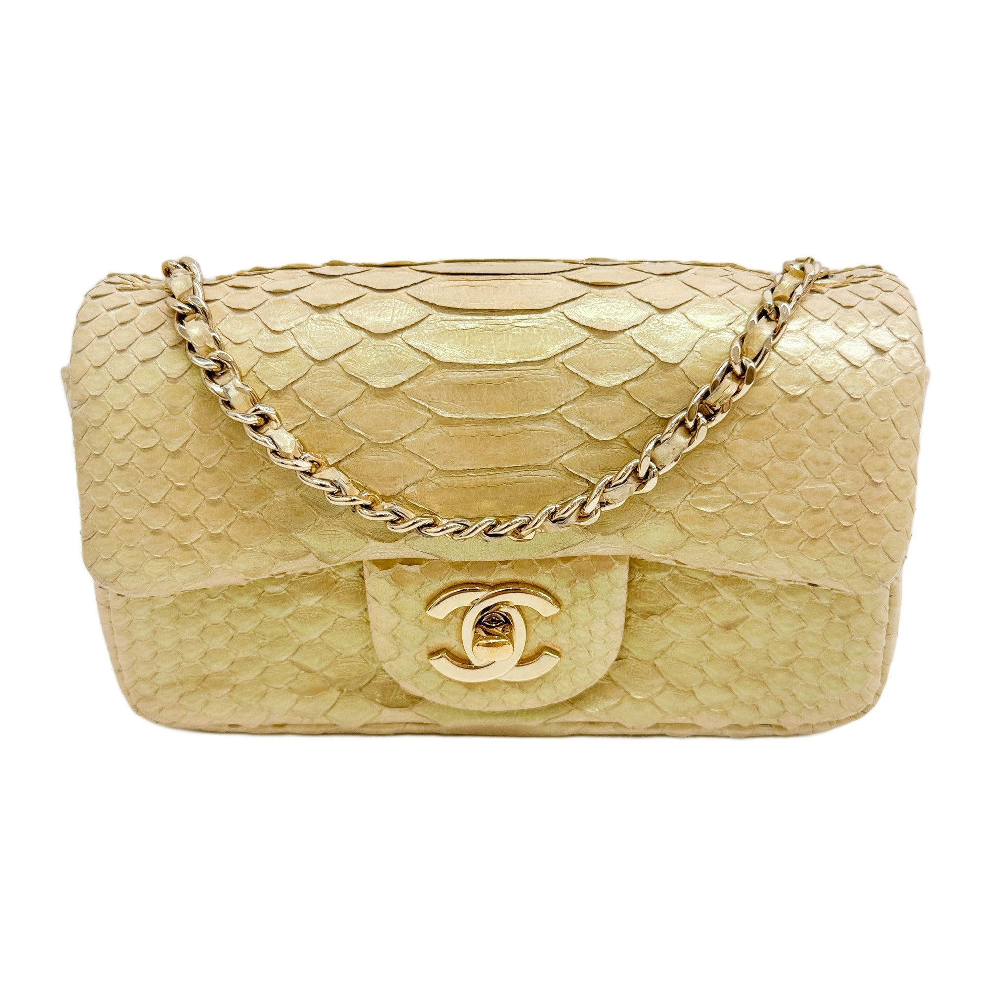 Mini Classic Flap 2012 Beige Python Embossed Leather Shoulder Bag