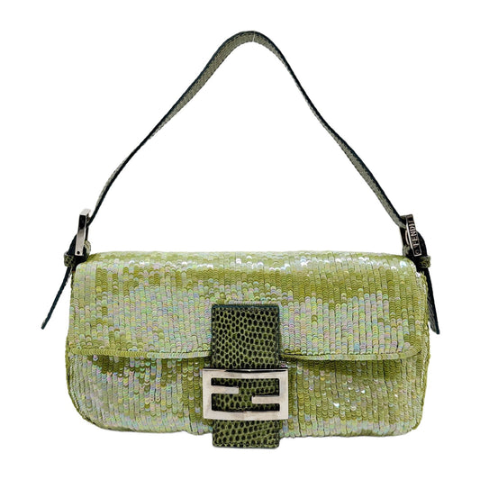 Baguette Green Sequin with Python Shoulder Bag