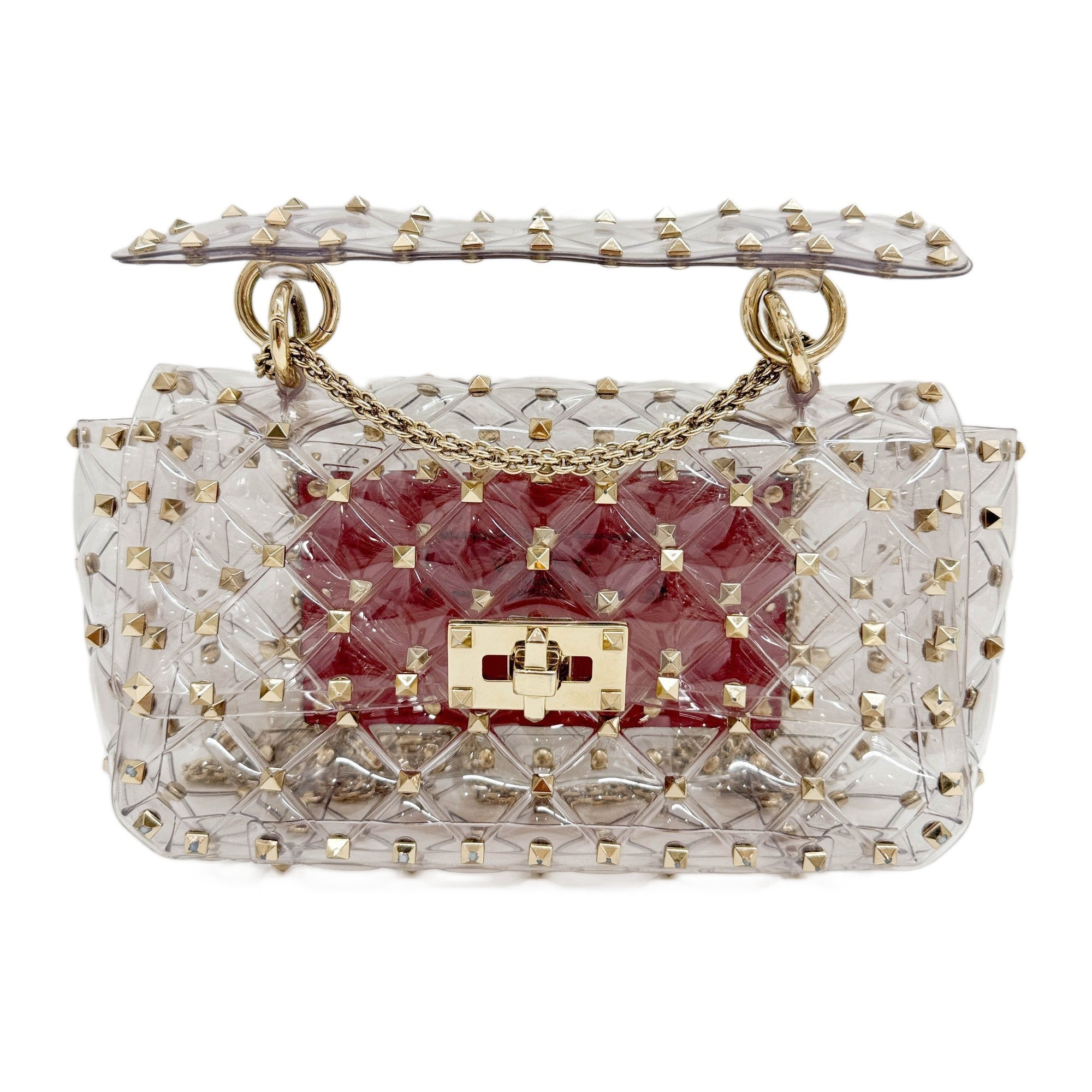 Vinyl Gold Studs Chain Shoulder Bag