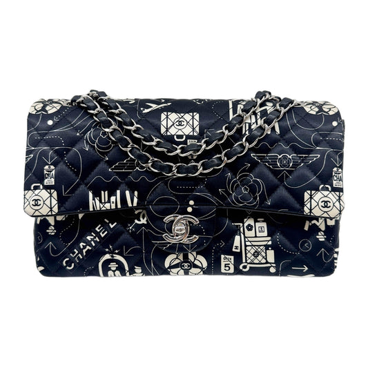 Double Flap 2016-1017 Airline Black Quilted Satin Shoulder Bag