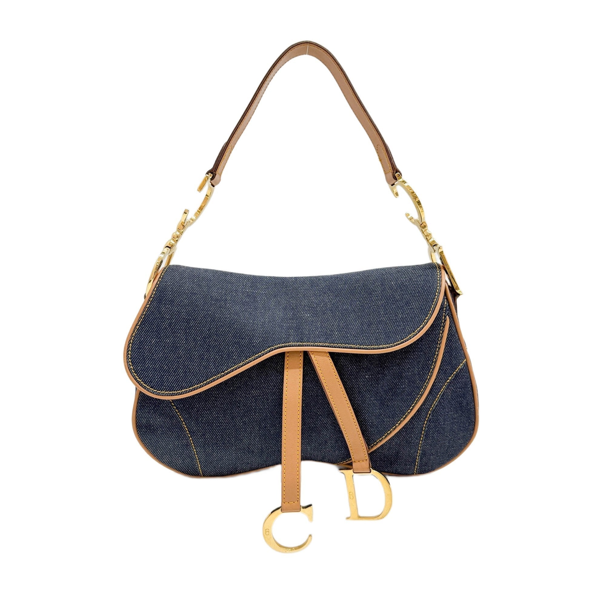 Double Saddle Blue Denim Shoulder Bag