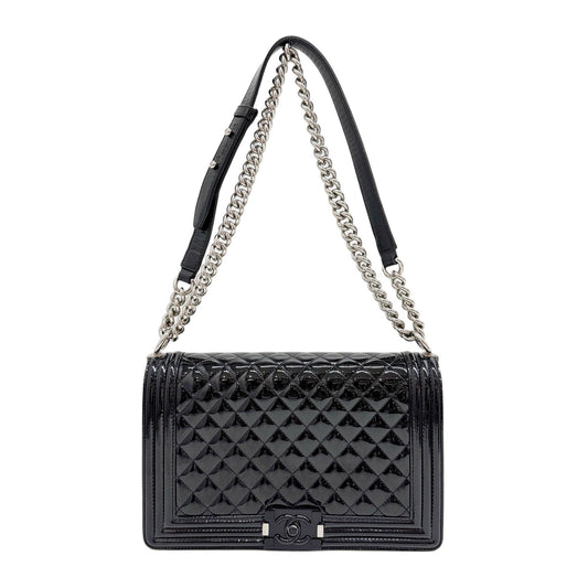 Boy 2014-2015 Matelasse Black Patent Leather Shoulder Bag