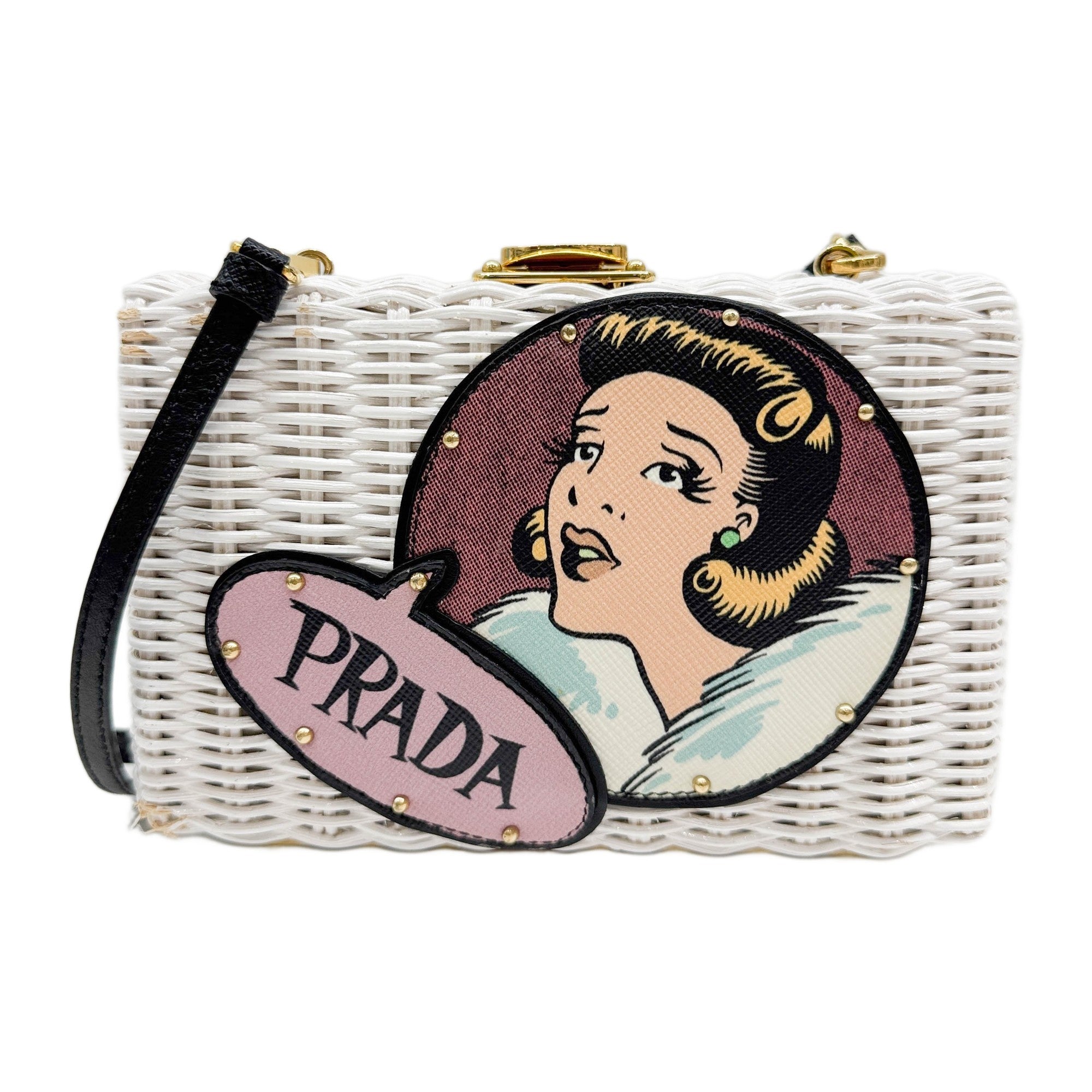 Prada Patch White Raffia Shoulder Bag