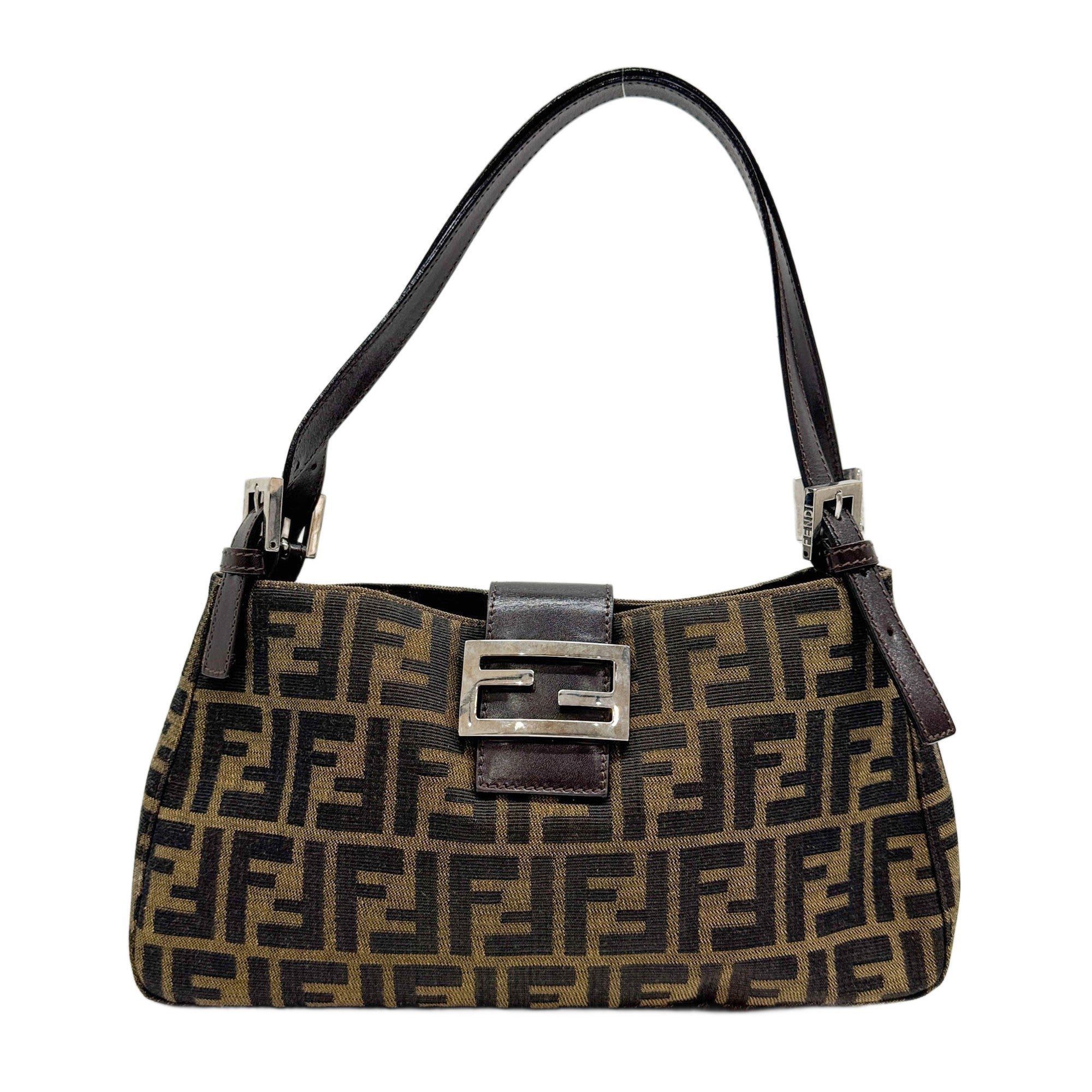 Double Strap Brown Zucca Canvas Shoulder Bag