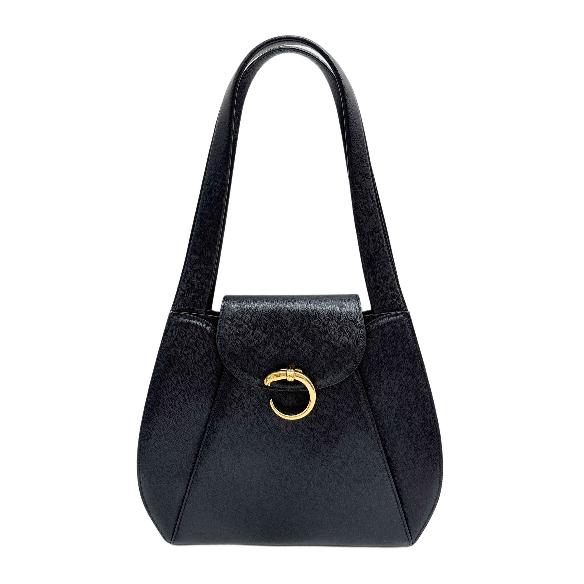 Panthere Black Leather Shoulder Bag