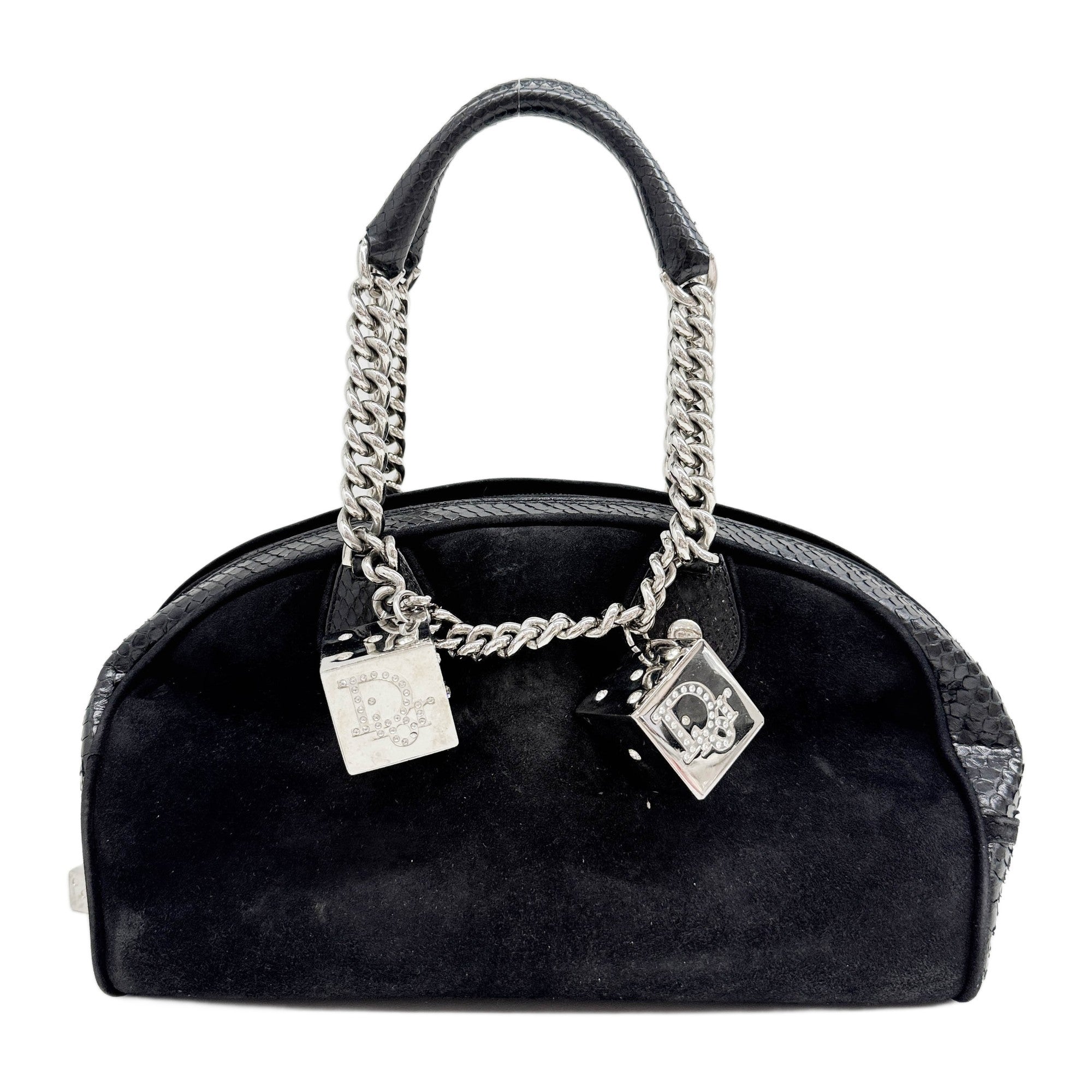 Gambler Dice Python Embossed Leather Trim Bordeaux Black Suede Shoulder Bag