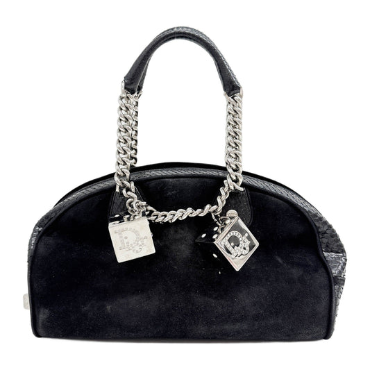Gambler Dice Python Embossed Leather Trim Bordeaux Black Suede Shoulder Bag