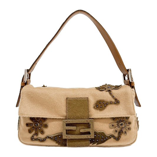 Baguette Beige Brown Cashmere Shoulder Bag