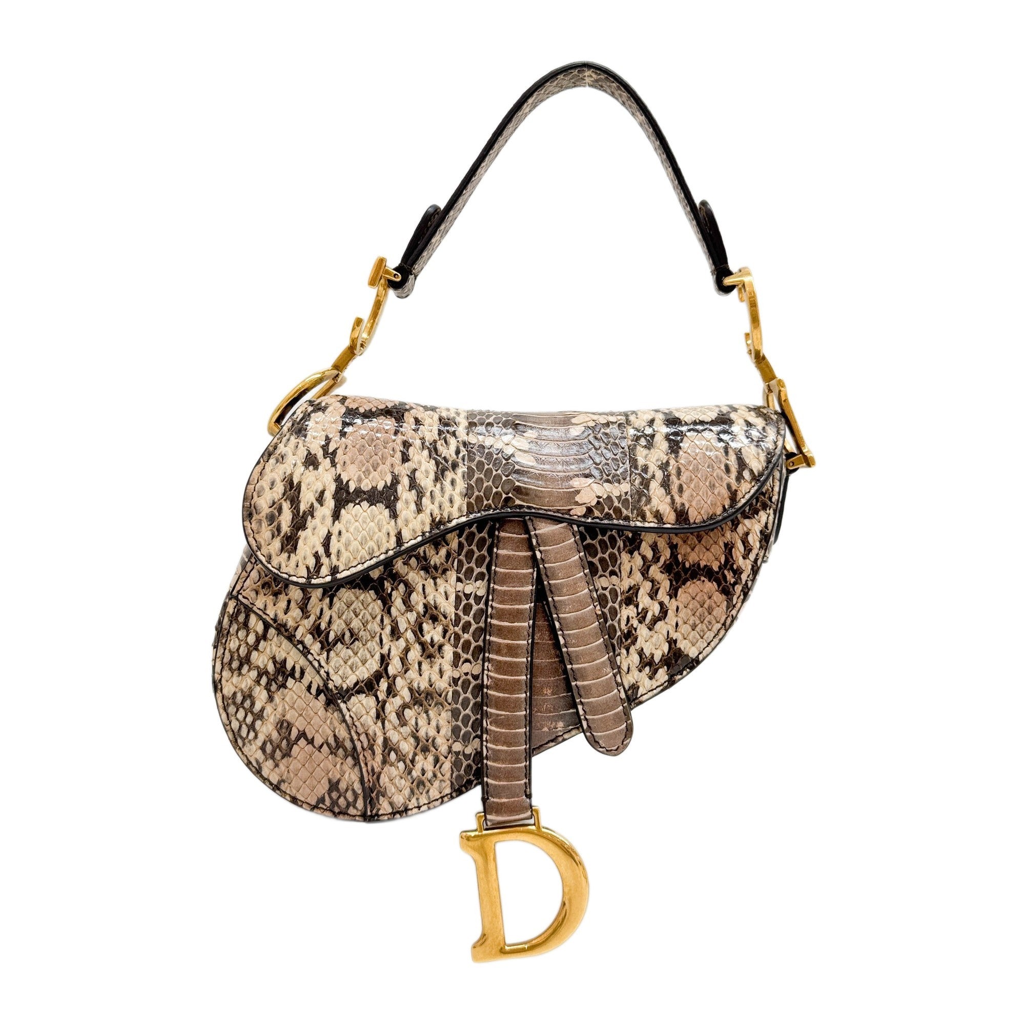 Mini Saddle Brown Python Embossed Leather Shoulder Bag