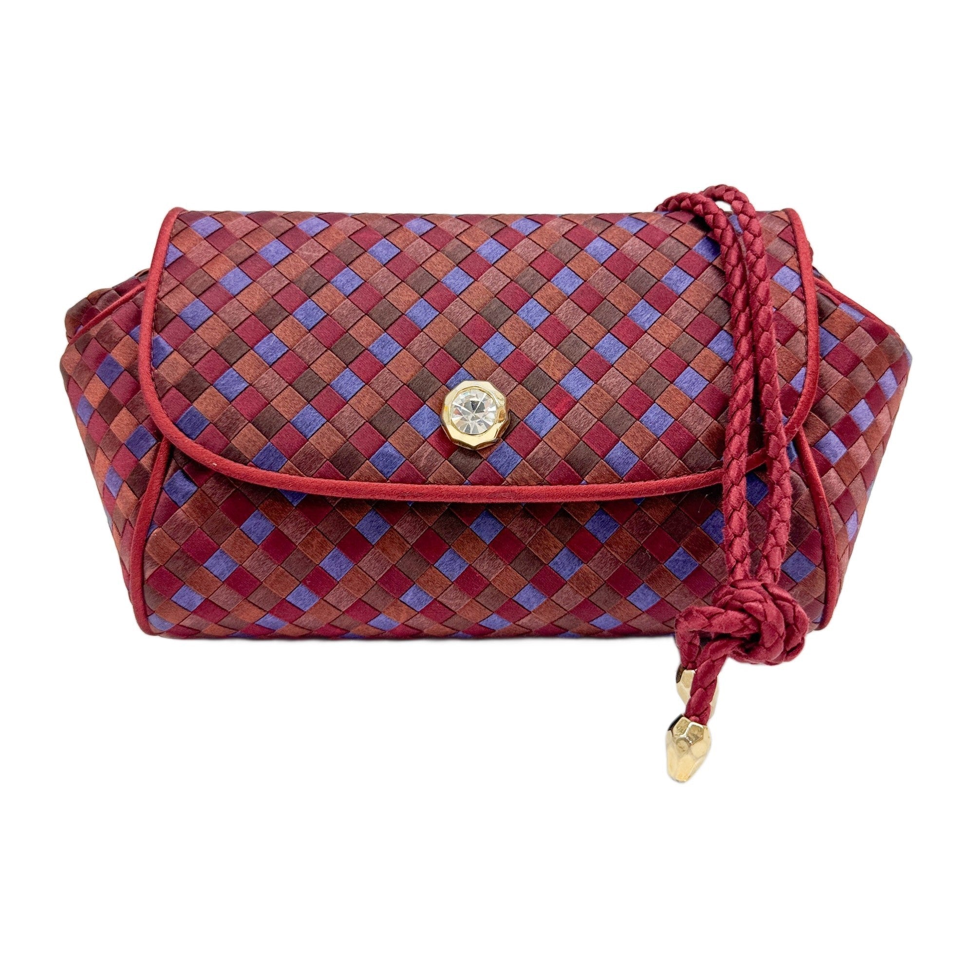 Intrecciato Woven Strap Multicolor Satin Shoulder Bag