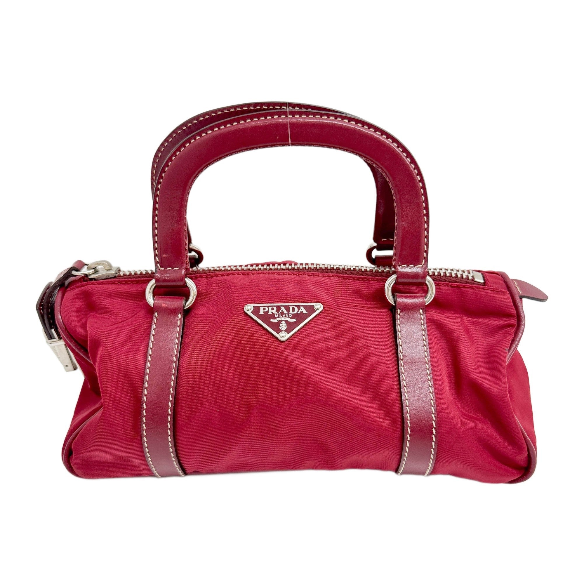Mini Bauletto Tessuto Red Nylon Handle Bag