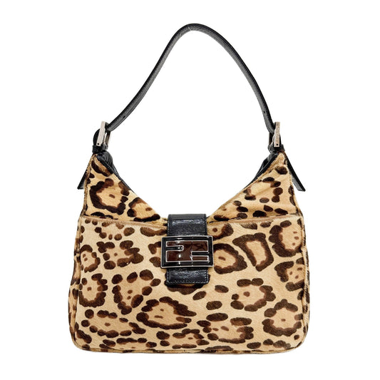 Brown Leopard Print Pony Hair Shoulder Bag