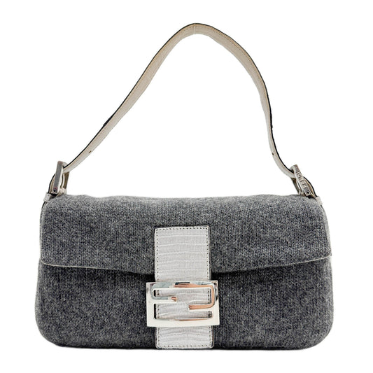Baguette Charcoal Grey Wool Shoulder Bag
