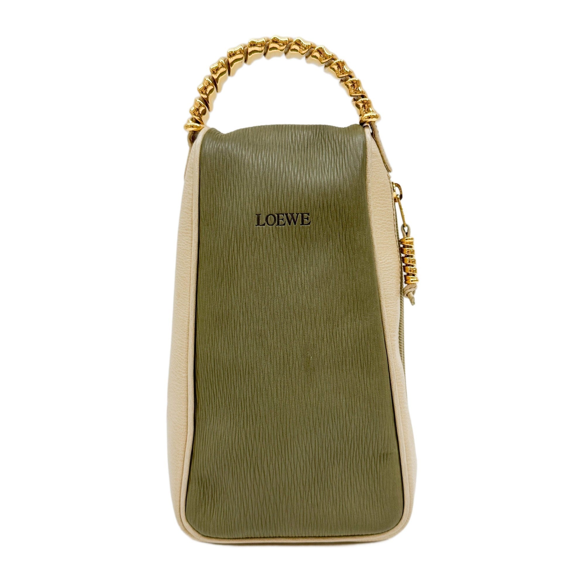 Velazquez Khaki Green & Beige Leather Handle Bag