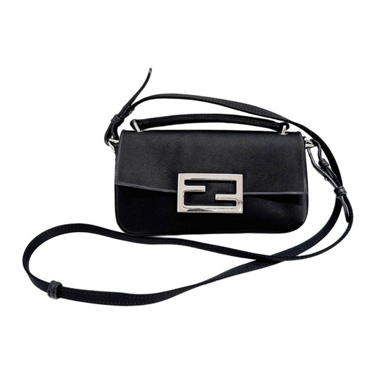 Mini Baguette Black Satin Two Way Bag