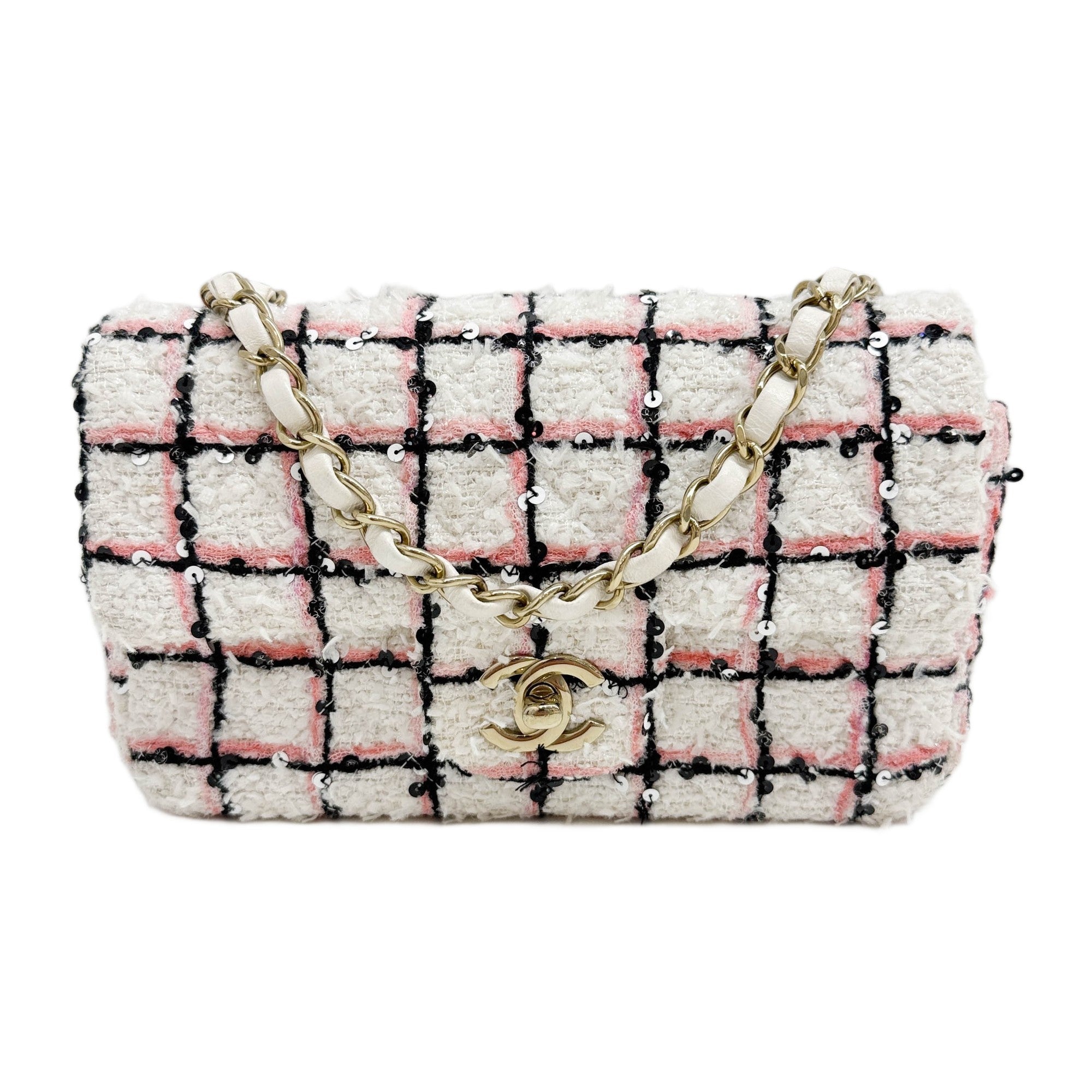 Mini Classic Flap 2021-2026 White Tweed Shoulder Bag