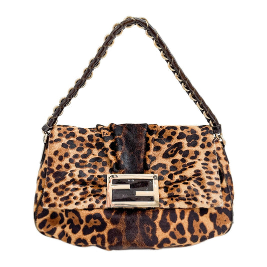 Mia Brown Leopard Print Pony Hair Shoulder Bag