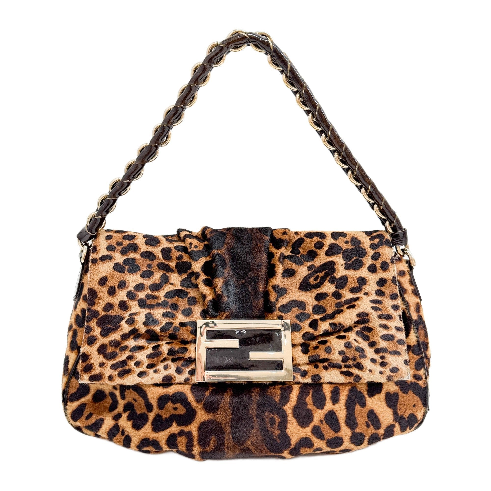 Mia Brown Leopard Print Pony Hair Shoulder Bag