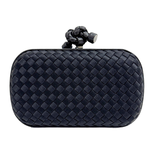 Knot Intrecciato Black Satin Clutch Bag