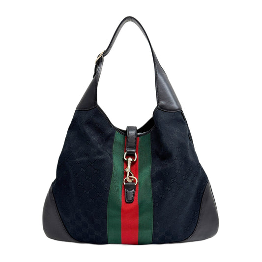 Jackie O Bouvier Web Black Canvas Hobo Bag