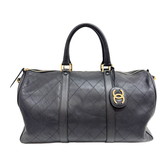 Boston 1991-1994 Matelasse Black Leather Two Way Bag