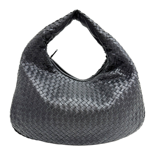 Intrecciato Black Leather Shoulder Bag
