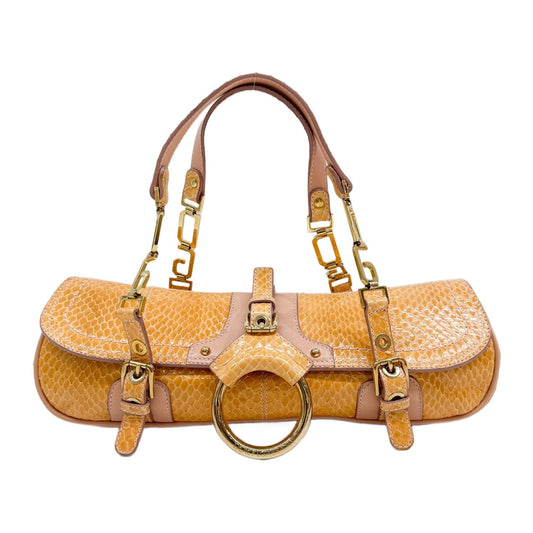 Orange Python Embossed Leather Shoulder Bag