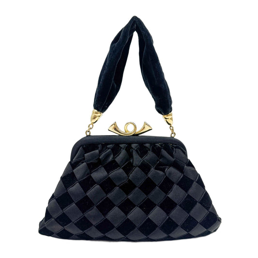 Kiss Lock Intrecciato Black Satin & Velvet Hand Bag