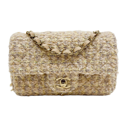 Rectangular Mini Classic Flap 2021-2026 Matelasse Beige Tweed Shoulder Bag