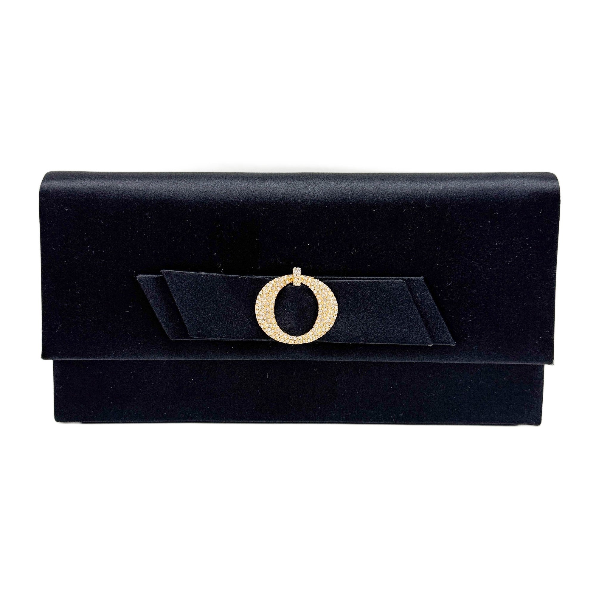 Rhinestone Decoration Black Satin Clutch Bag