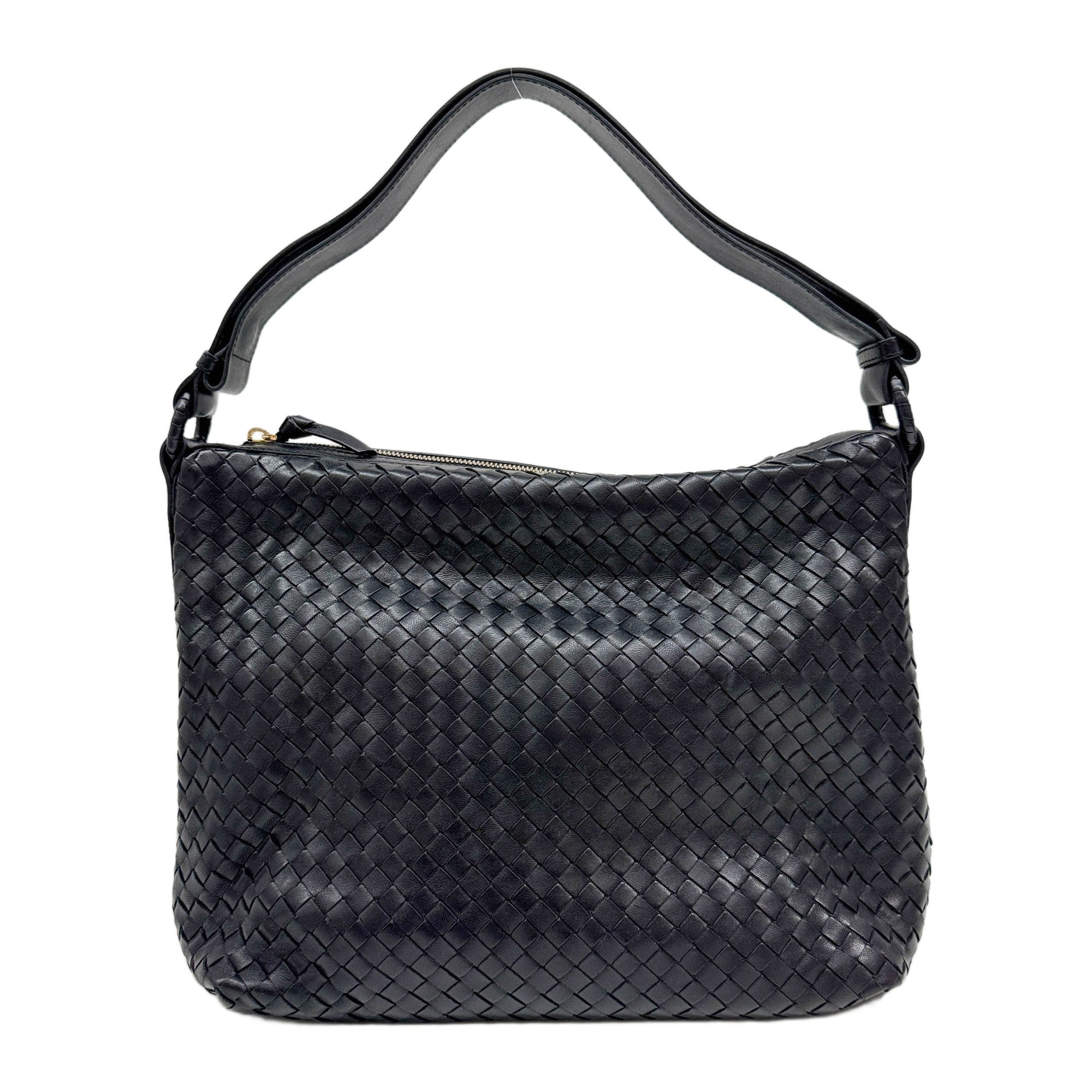 Intrecciato Black Leather Shoulder Bag