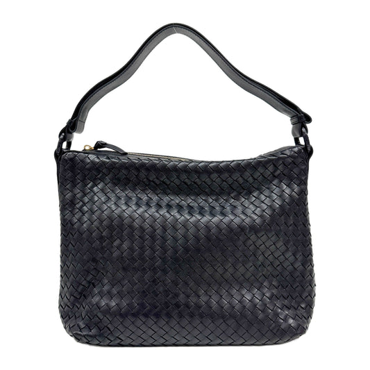 Intrecciato Black Leather Shoulder Bag