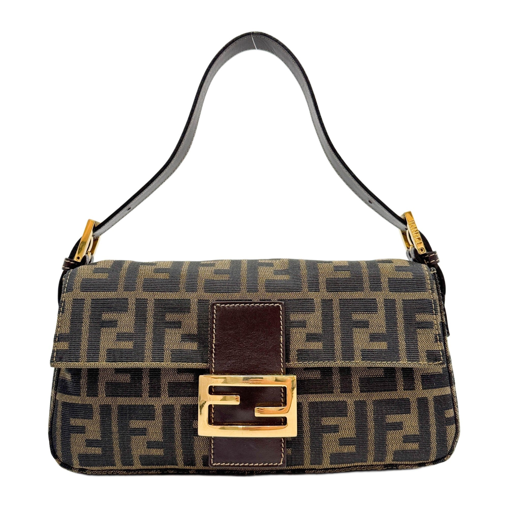 Baguette Brown Zucca Canvas Shoulder Bag