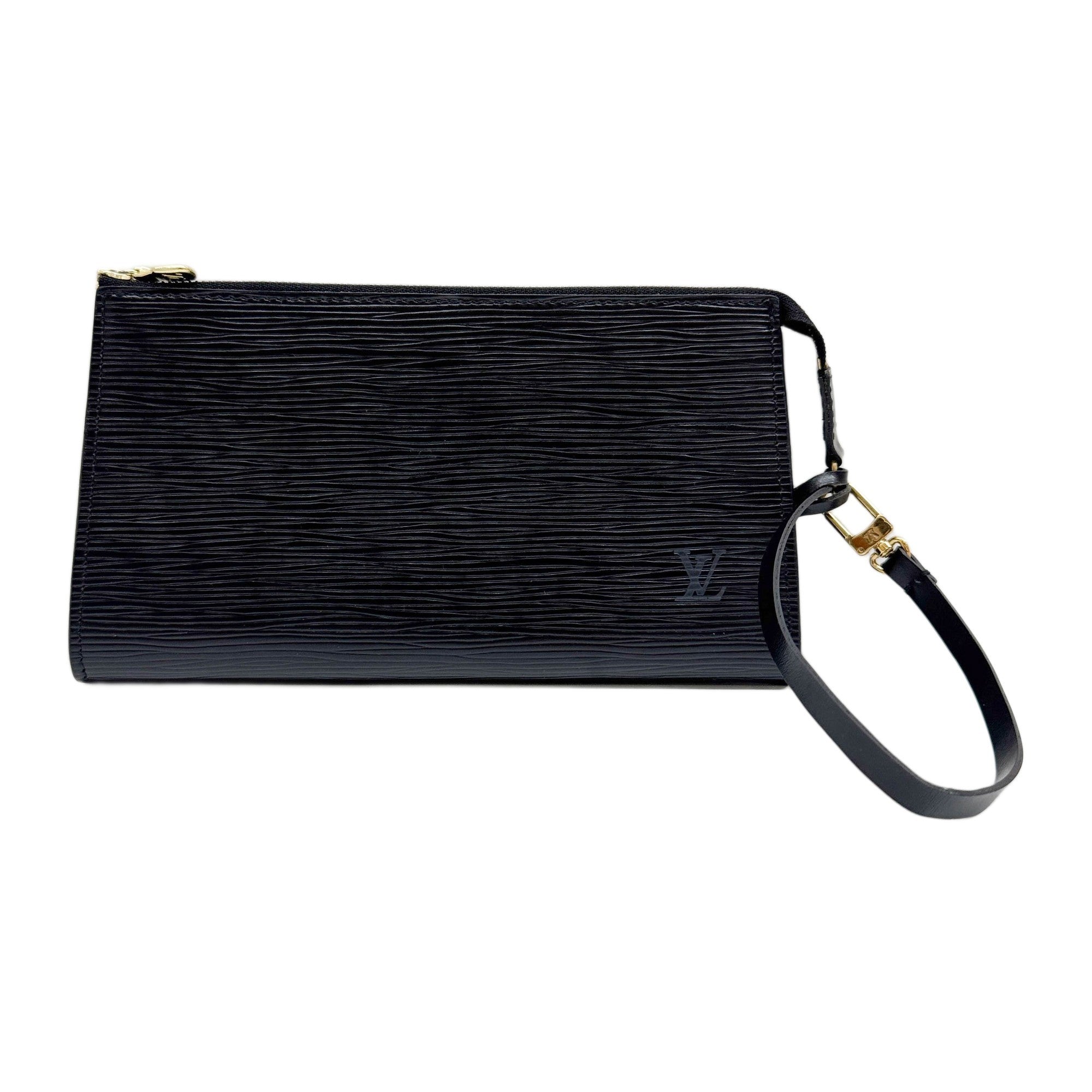Pochette Accessoir Noir Black Epi Leather Clutch Bag