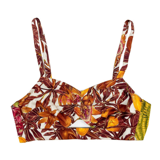 Size 38 Brown Botanical Pattern Silk Bralette