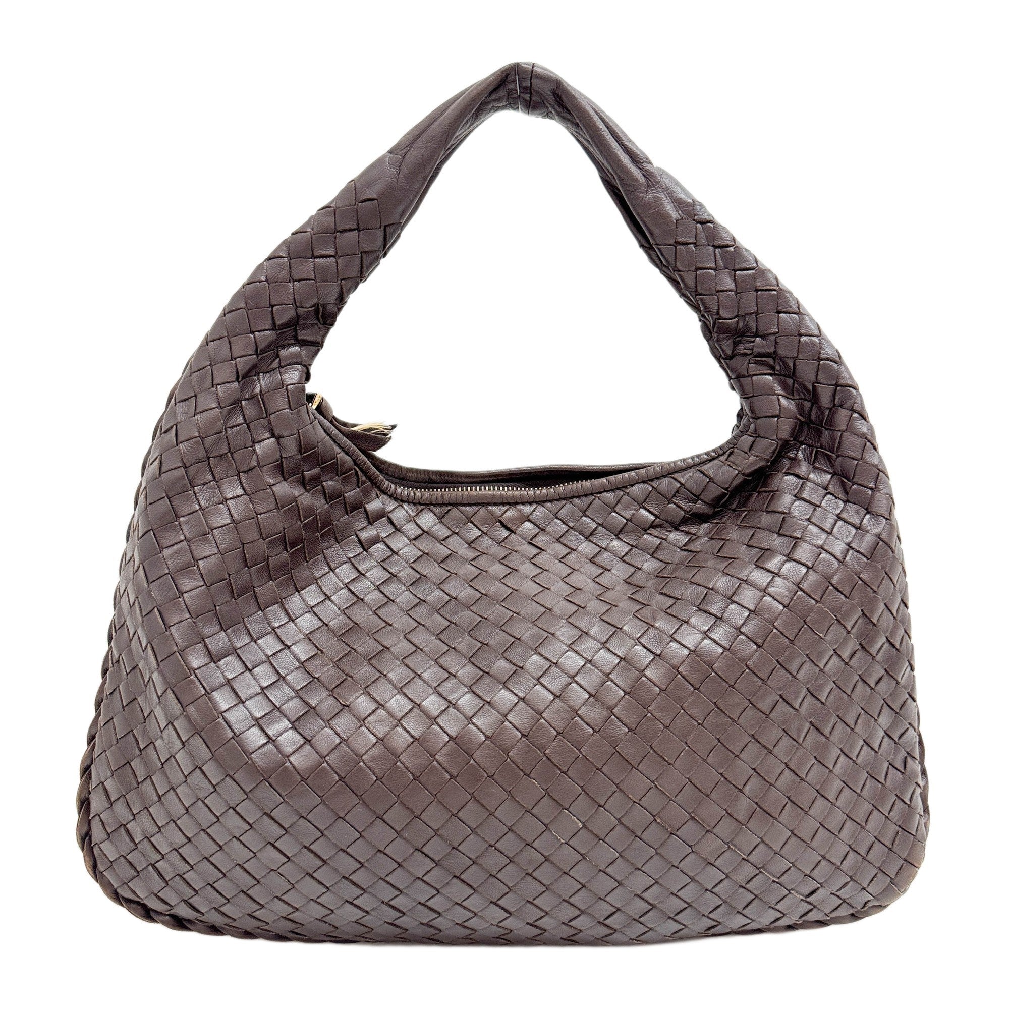 Intrecciato Dark Brown Leather Hobo Shoulder Bag