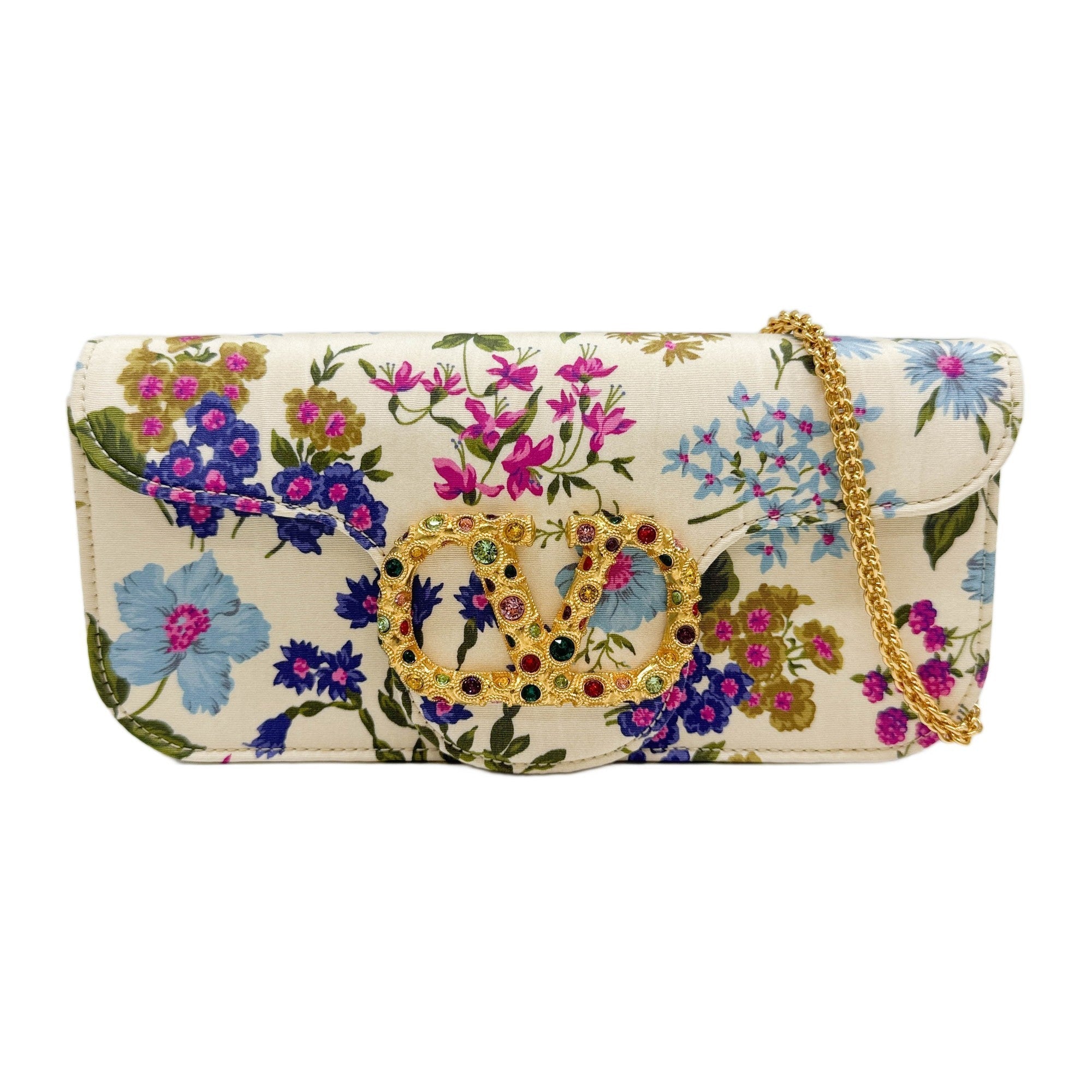 Small Loco Floral Beige Moiré Silk Shoulder Bag