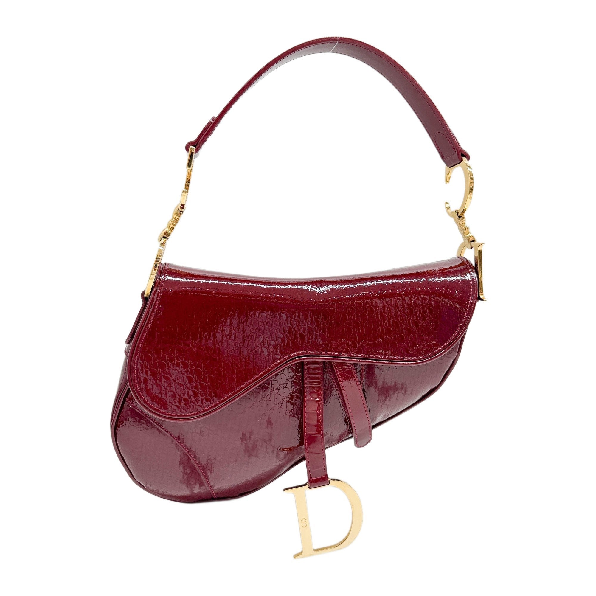 Saddle Red Patent Leather Shoulder Bag