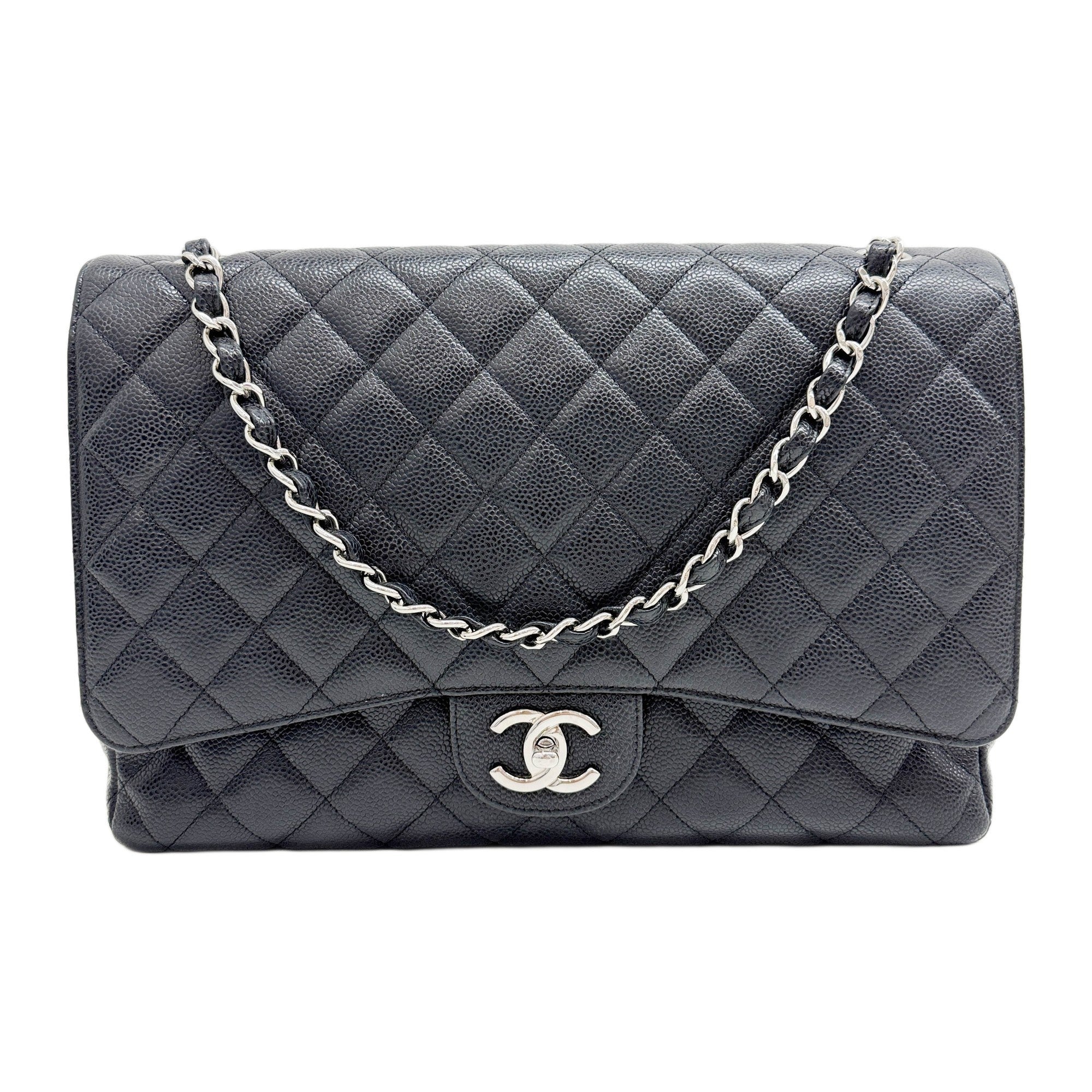 Maxi Classic Double Flap 2015 Matelasse Black Leather Shoulder Bag