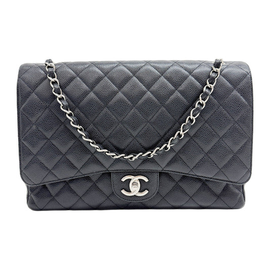 Maxi Classic Double Flap 2015 Matelasse Black Leather Shoulder Bag