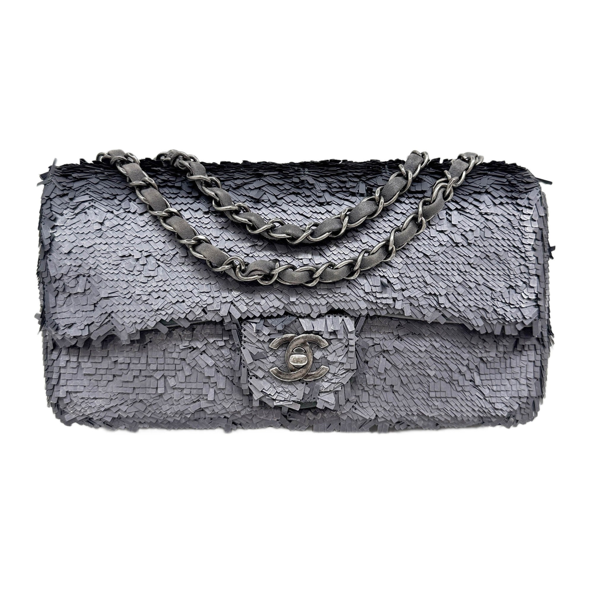 Classic Flap 2013-2014 Gunmetal Grey Sequin Shoulder Bag