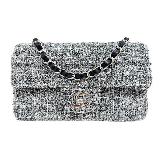 Mini Classic Flap 2021-2026 Black & White Tweed Chain Shoulder Bag