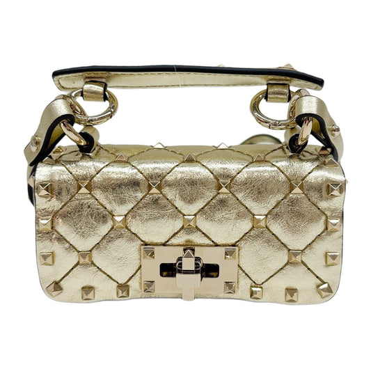 Micro Rockstud Spike Gold Metallic Leather Shoulder Bag